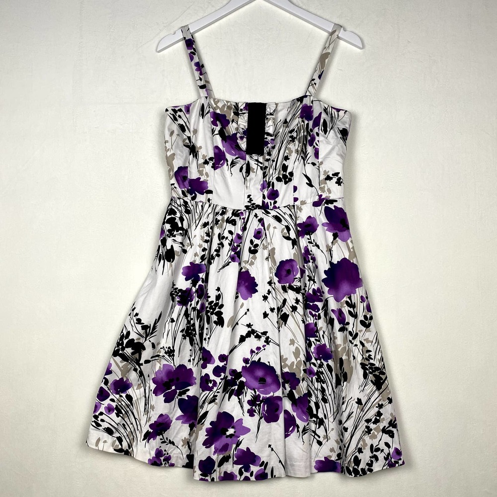 BCX Womens 13 Purple Floral Print A-Line Fit & Flare Sleeveless Pleated Dress